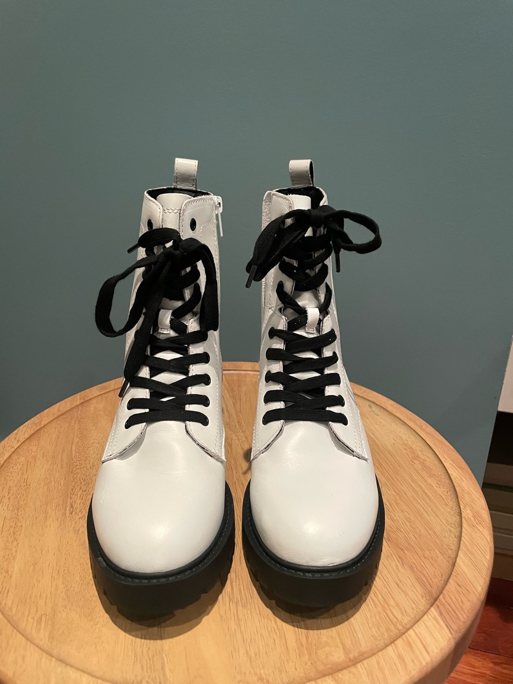 Steve Madden White Leather Combat Boots